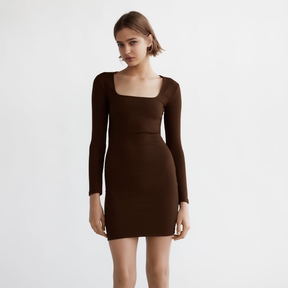 zara square neck mini dress Zara 90s Leopard Print Mini Dress Strappy Sleeve Square Neck Size S